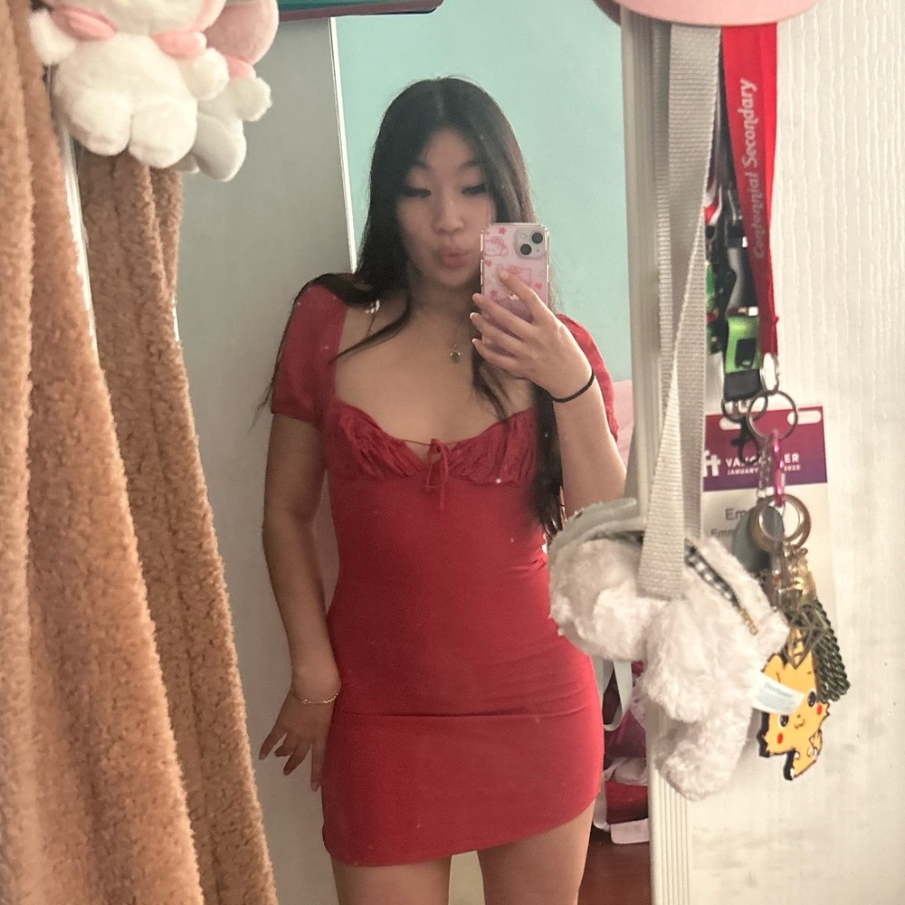 Aritzia Sunday Best Elegant Red Off-Shoulder Dress